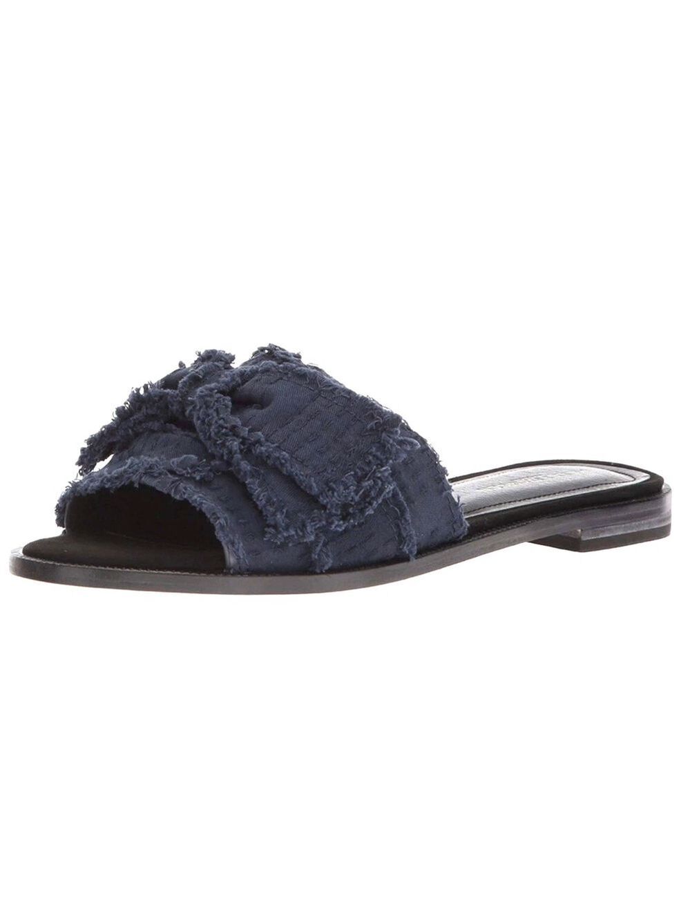 KELSI DAGGER Brooklyn Sandals Womens Sz 6 Navy Blue Slide Flats Ruffle Revere